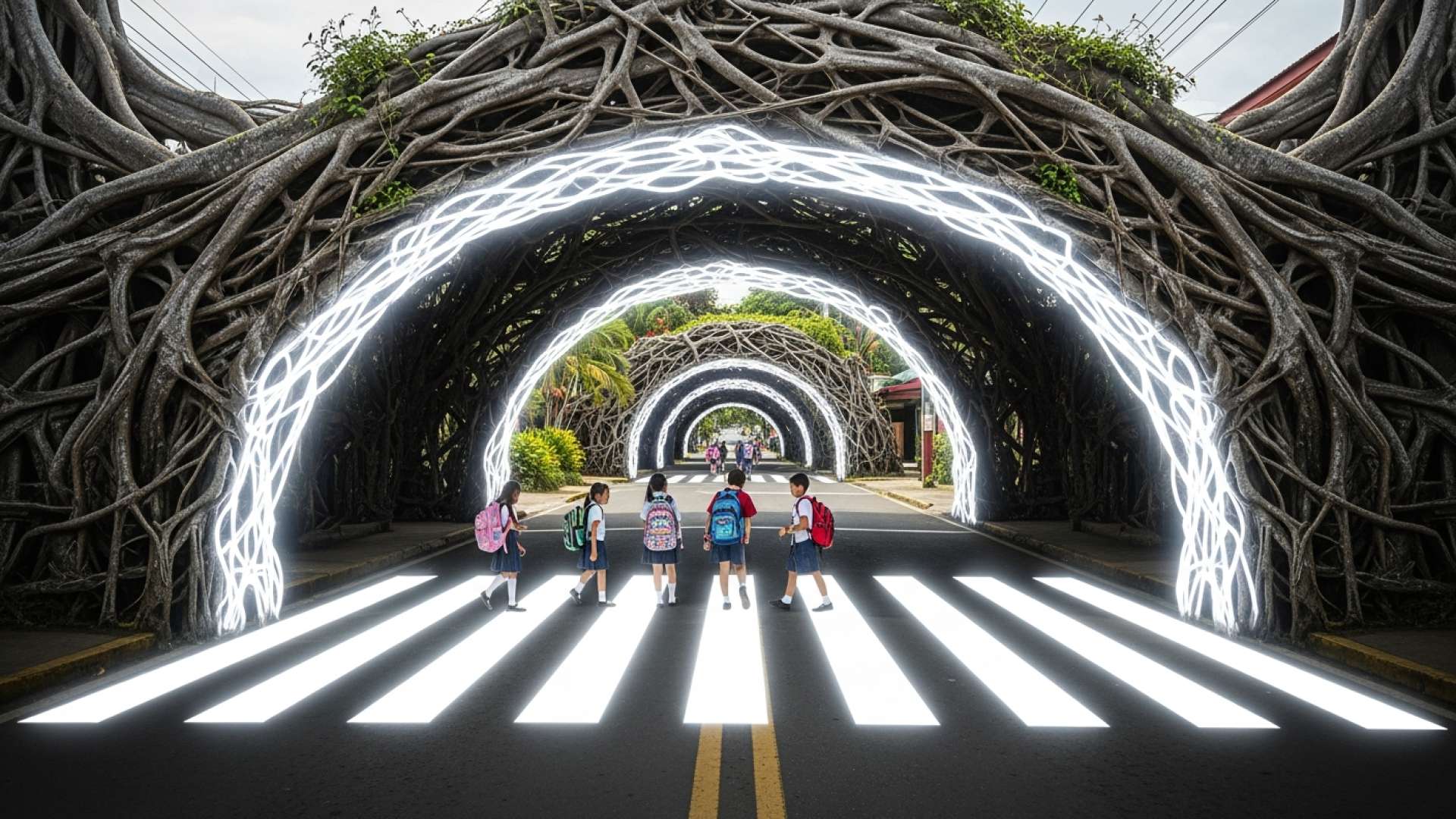 ゴイコエチェアの新しい横断歩道が学生の安全を強化